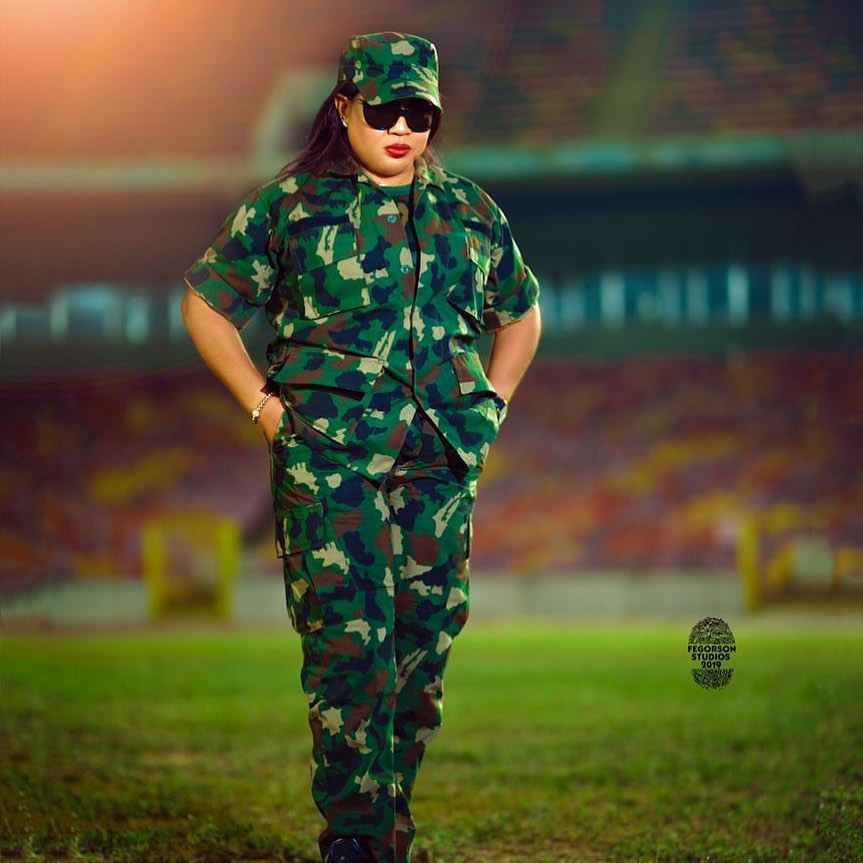 Regina Daniels Mother Hon. Rita Daniels in Military Outfit