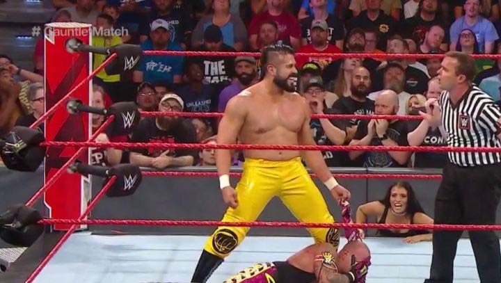 Rey Mysterio was de-masked by Andrade during their RAW gauntlet match