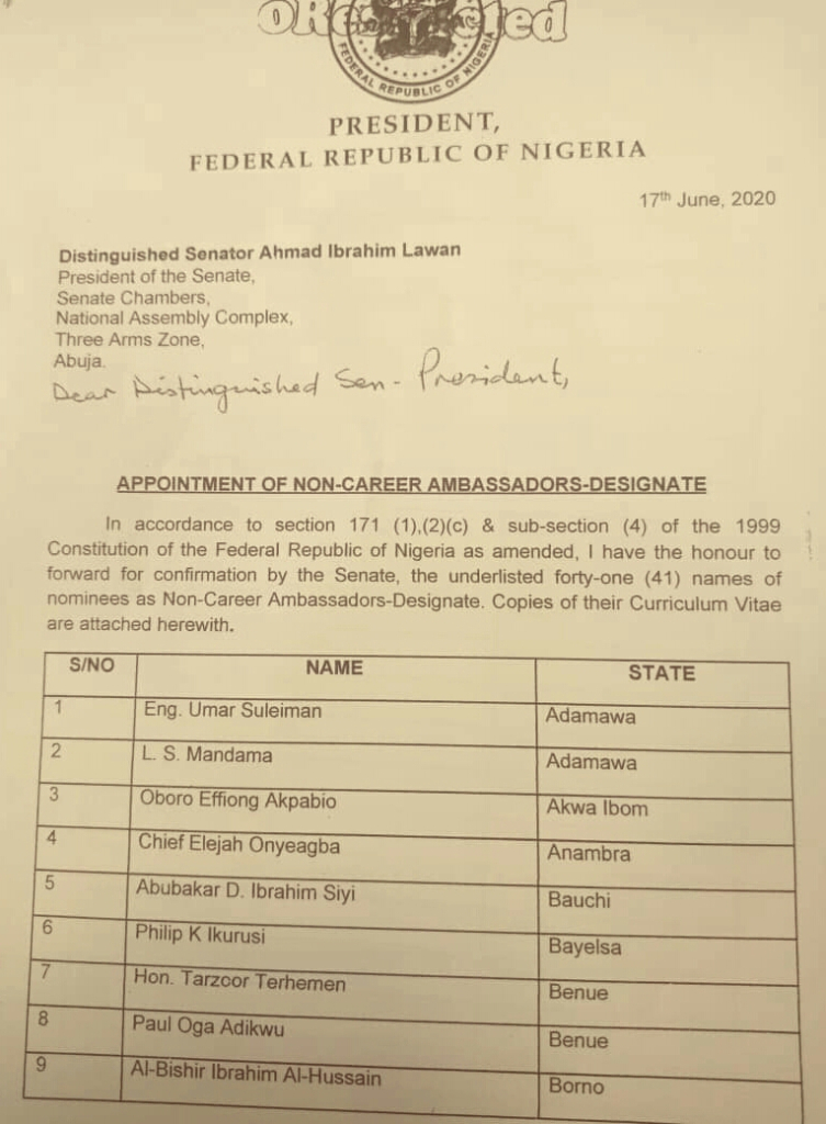 President Buhari Nominates 41 Ambassadors-designate - See Full List