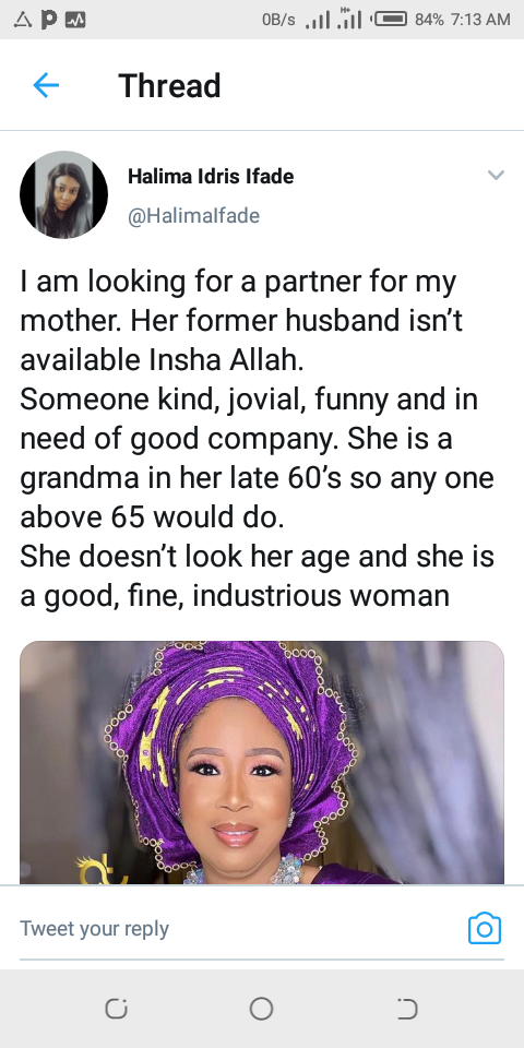 I'm Looking for A Partner For My Mother – Lady Appeals To Followers On Twitter