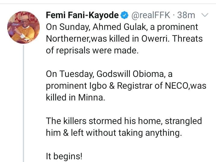 REPRISAL ATTACK: "Gulak Was Killed On Sunday In Owerri, Obioma Killed In Minna On Tuesday"- FFK