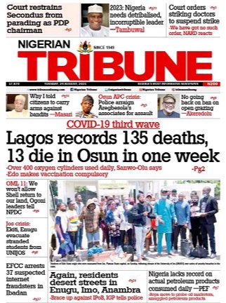 Tuesday Newspaper Front-Page Headlines: 24th Of August, 2021