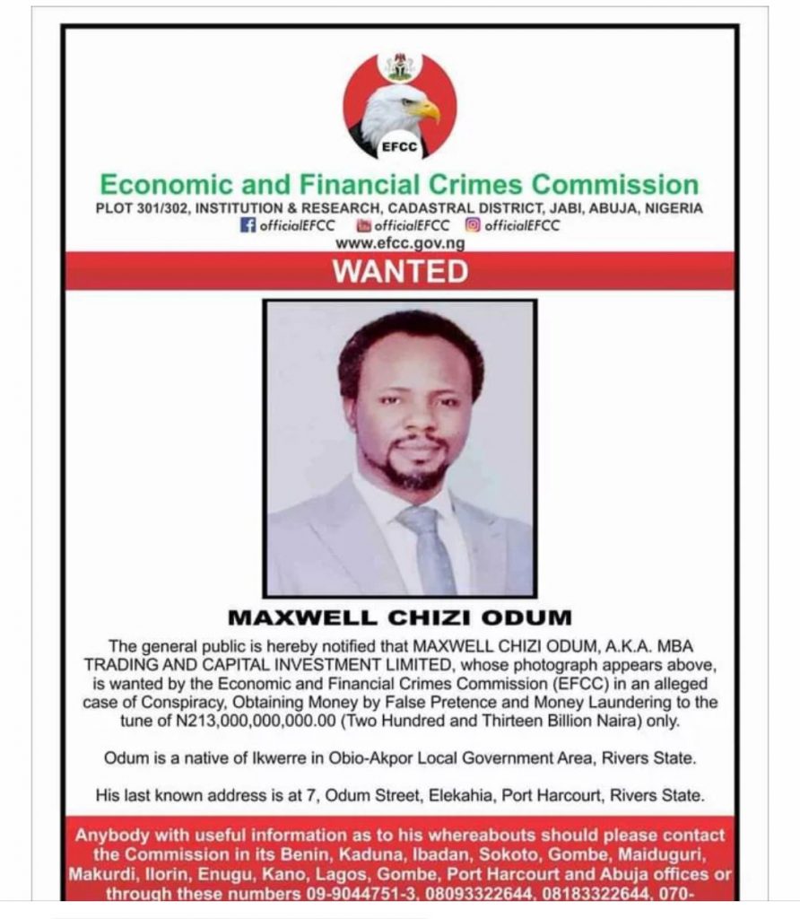 Finally, MBA Forex CEO Maxwell Chizi Declared Wanted Over N213 Billion Naira Fraud by the EFCC