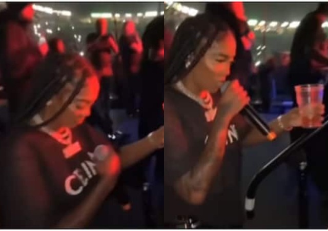 Finally Video of Tiwa Savage Doing Sign of the Cross Holding Alchohol Before Going On-stage Drops