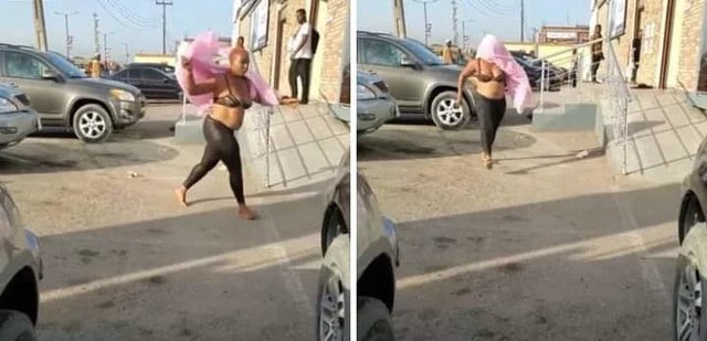 Runs Girl Goes Insane While Screaming "1 million" After Dropping Down from a Car in Lagos