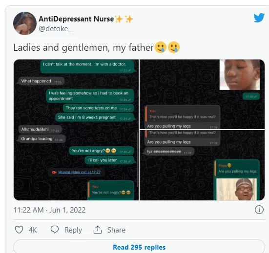'I'm 8 Weeks Pregnant Dad" - See Reaction From Father That's Causing Social Media Melt Down