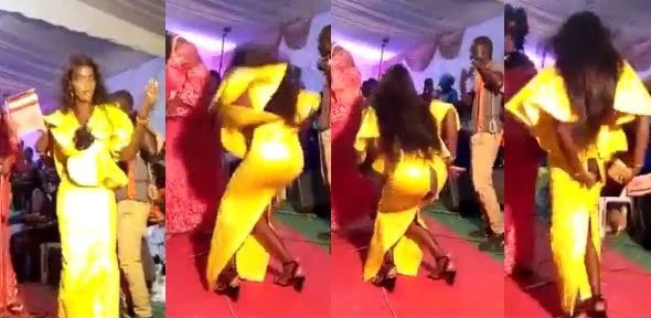 VIDEO: Lady disgraced after her dress t0re while dancing at a wedding ceremony