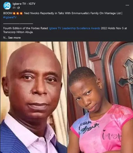 How True? Billionaire Ned Nwoko Allegedly In Secret Talks With Emmanuella's Family For Her Marriage List
