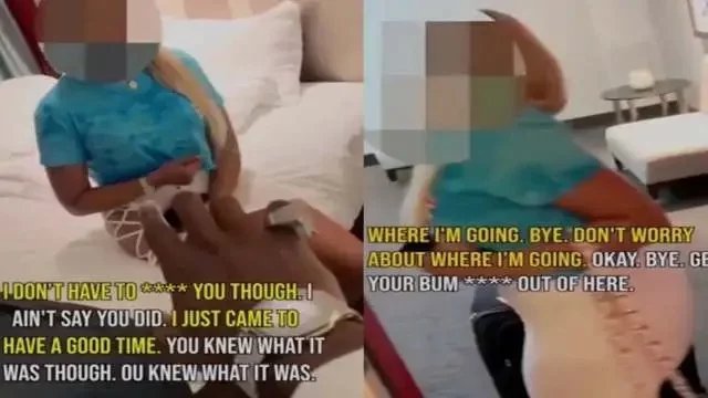 VIDEO: Angry man throws lady out of hotel room for not allowing him to ‘smash’ after flying her out and spending $ 5k on her