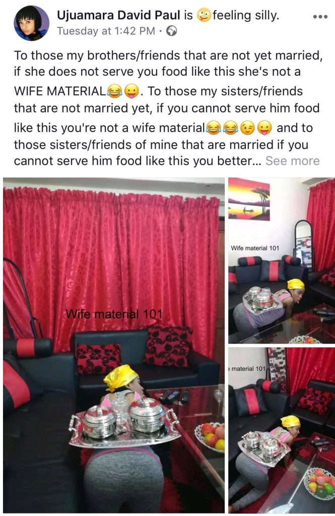 Wife Material 101 - Nigerian Lady reveals how she serves food to her husband, tells other women to do same 