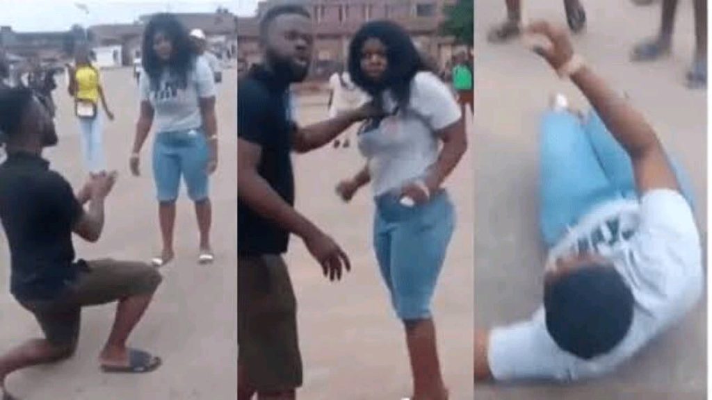 VIDEO: "How Can You Tell Me No, No For What?" Angry Man Be@ts His Girlfriend For Rejecting Marriage Proposal Publicly