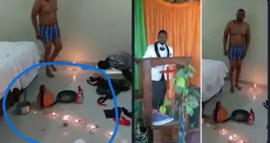 VIDEO: Pregnant Woman C@ught By Husband H@ving $$x with Pastor Surrounded With Ritual Items