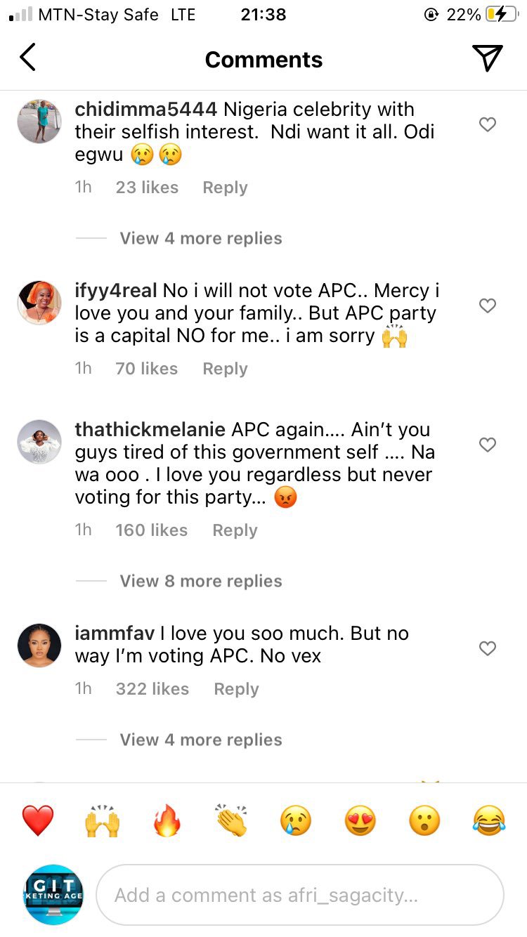 Mercy Johnson’s Instagram Comment Section in Mess As Nigerians Blast Her For Supporting Tinubu (Pictures)