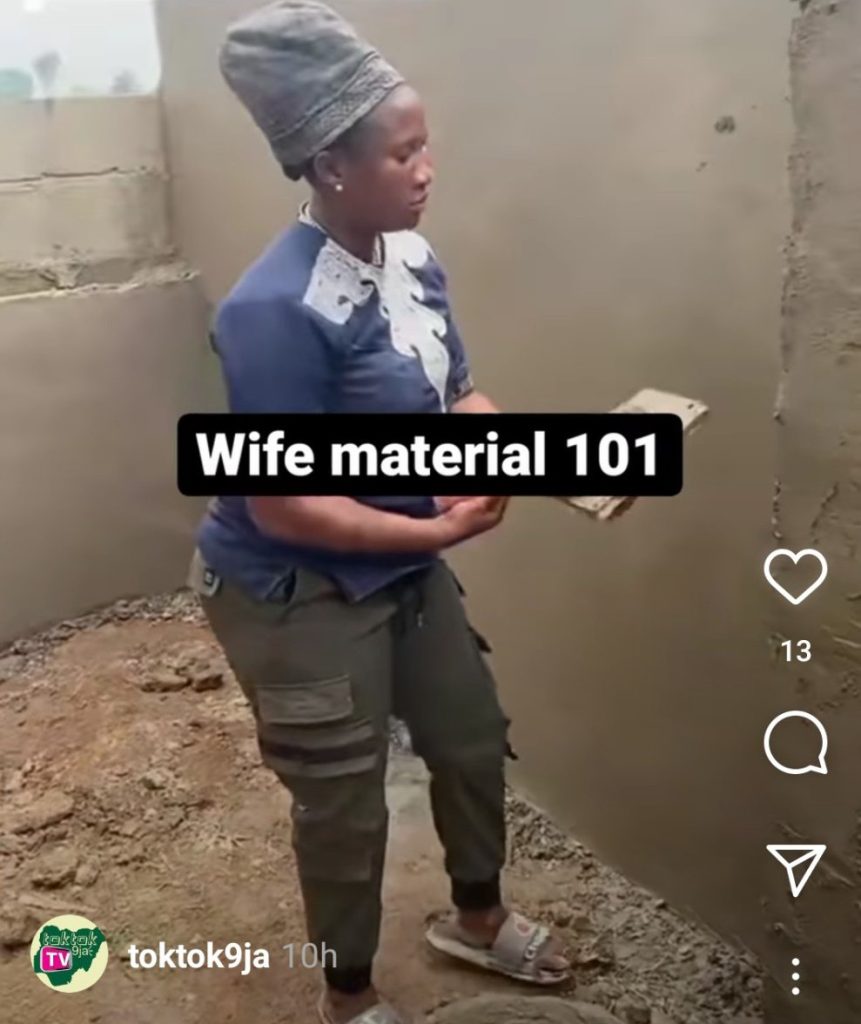Wife Material 101: See How This Pretty Lady  Plasters House With Cement and Sand (VIDEO)