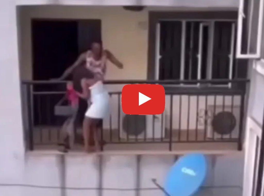 VIDEO: Please forgive me, it's my first time" - Side chick begs as wife forces her to jump down storey building after nabbing her with husband