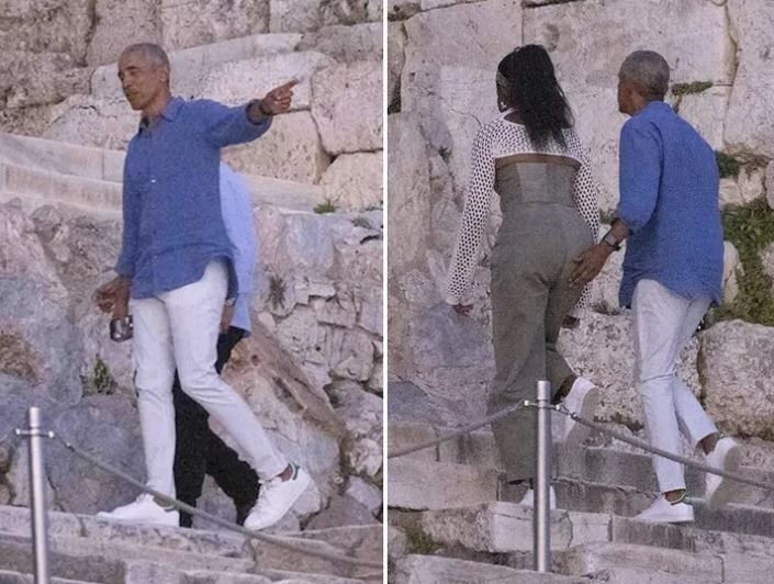 Former US President - Barack Obama taps Michelle's b*** at the Acropolis in Greece