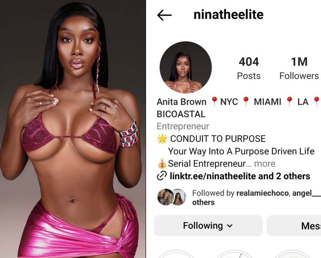 Anita Brown's Instagram  Hits 1Milion Followers