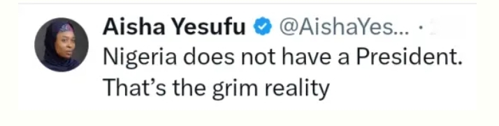 VIDEO: "Nigeria Does Not Have A President, That's the Grim Reality" - Aisha Yesufu Comes Under Fire For Making Statement On X.