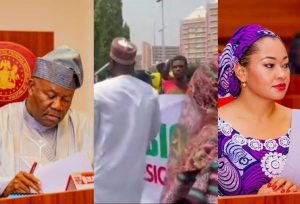 “Akpabio Must Go”: Fresh Protests Demand Resignation of Senate President Over Sexual Harassment Allegations by Senator Natasha (Video)