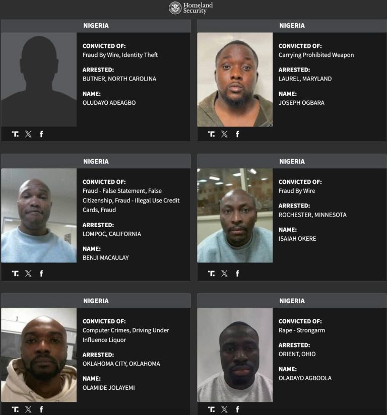 U.S. to Deport 79 Nigerians, Labeled Among ‘Worst of the Worst’ Criminals