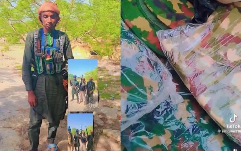 BREAKING: Popular TikTok Bandit Sabiu Posts Video Showing Over 100 Brand New Nigerian Military Uniforms He Just Purchased